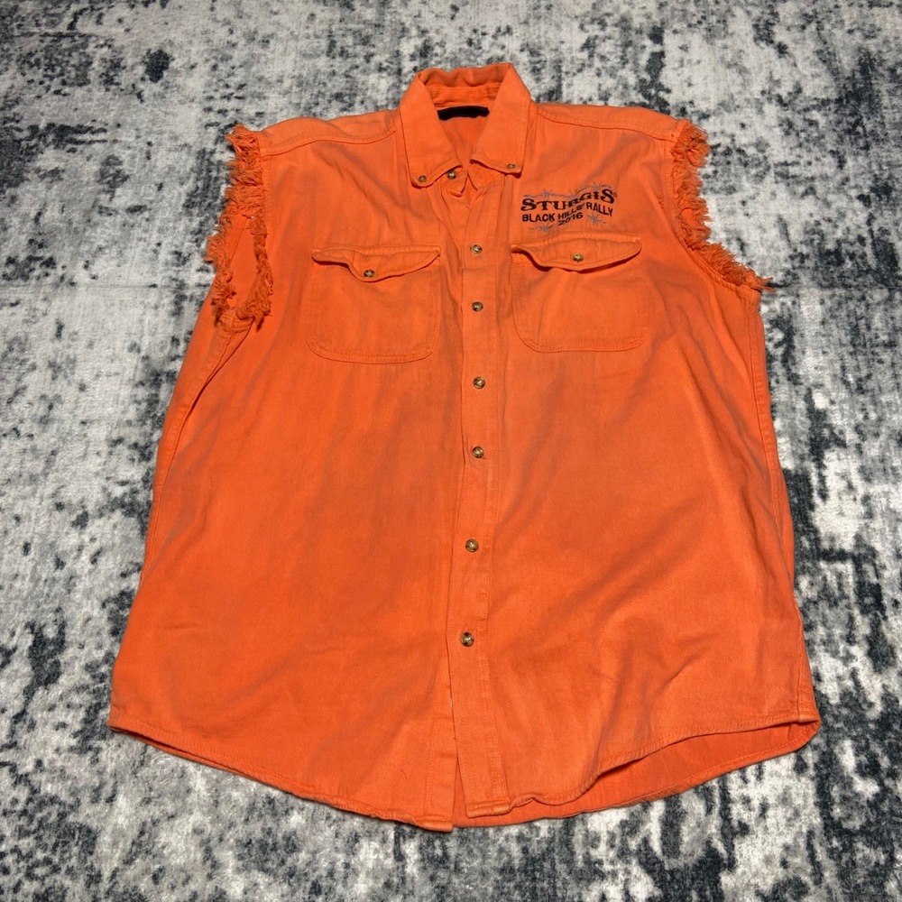 Biker Wear USA Sturgis Black Hills Rally 2016 Mens L Orange Sleeveless Shirt
